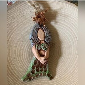 Mermaid ornament with seaweed and shells, made from clay‎ and polymer cla